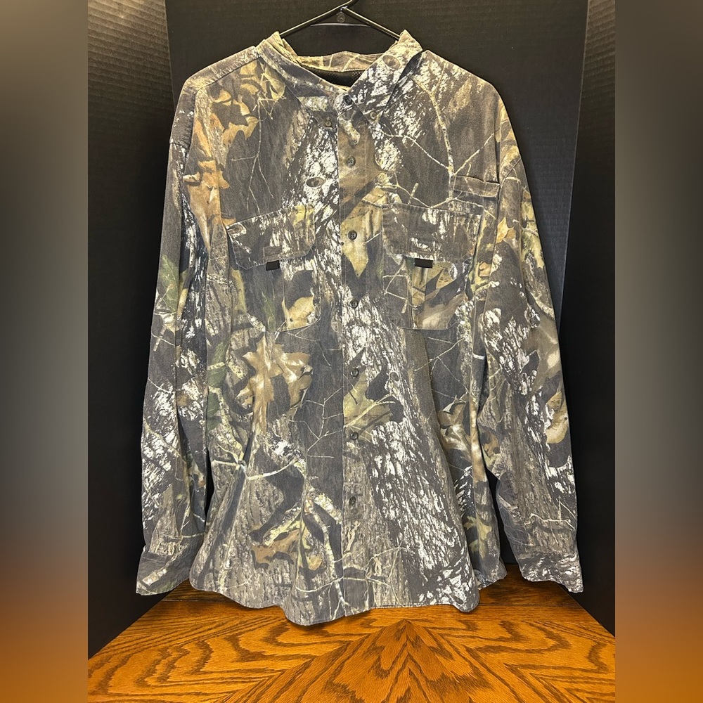 Vintage Mossy Oak Shirt Mens 2XL XXL Camouflage Hunting Fieldstaff Faded Camo
